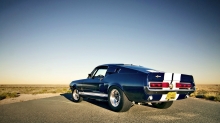 Мощный мускулкар Ford Mustang вглядывается в ровный горизонт
